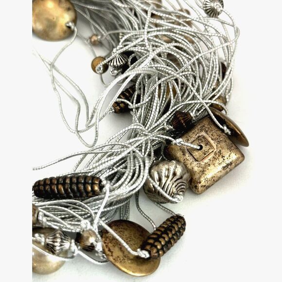 Statement Necklace with Silver Threads and Metallic Beads - Picture 2 of 6